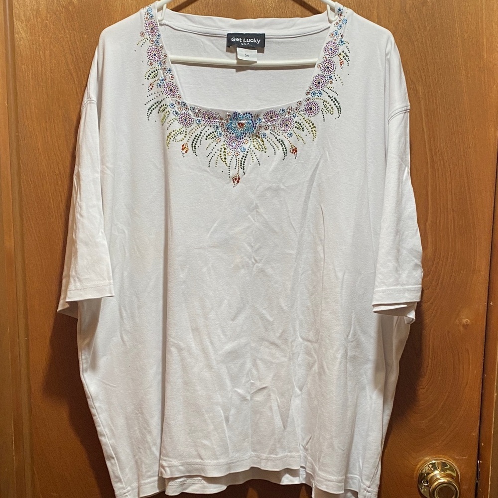 Vintage 3X White Embellished Short Sleeve Tee with Sequins Fairy Vibes - Picture 1 of 10